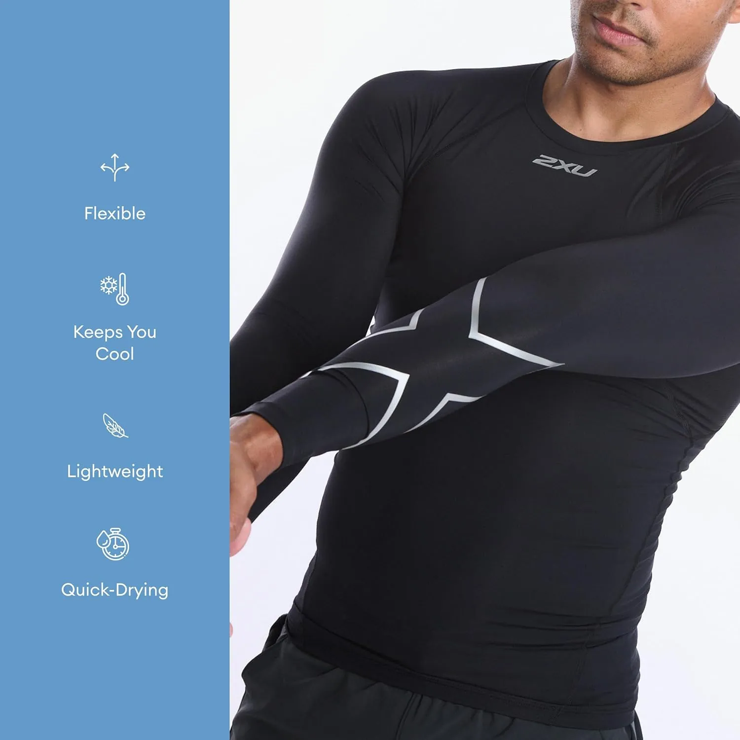 2XU Men's Compression Long Sleeve Top - Enhance Performance and Recovery - Black/Silver