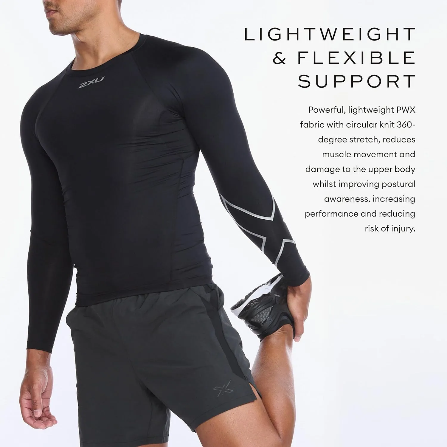 2XU Men's Compression Long Sleeve Top - Enhance Performance and Recovery - Black/Silver