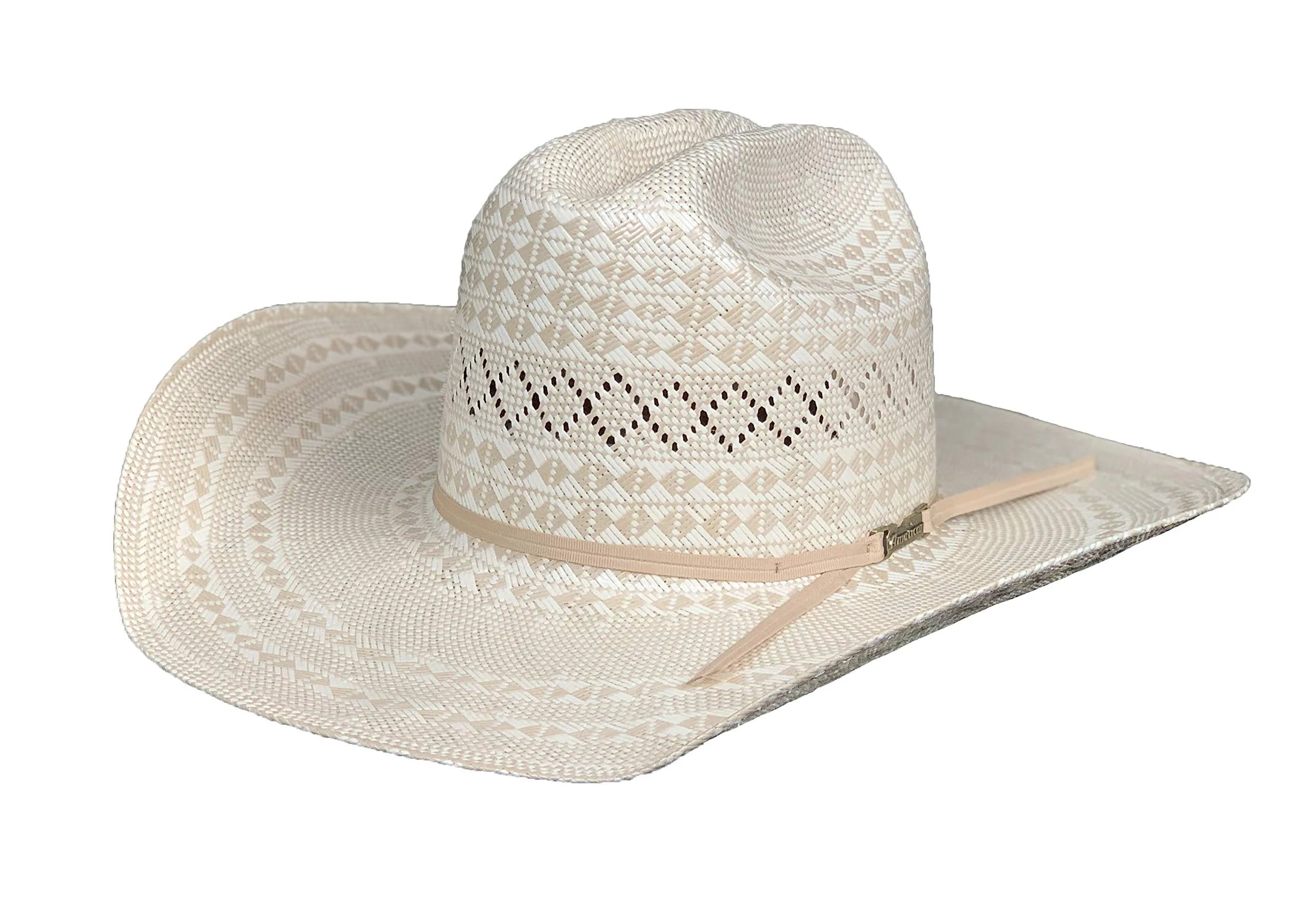 American Hat 6400 Two-Tone Diamond Weave Straw Cowboy Hat, Ivory/Tan