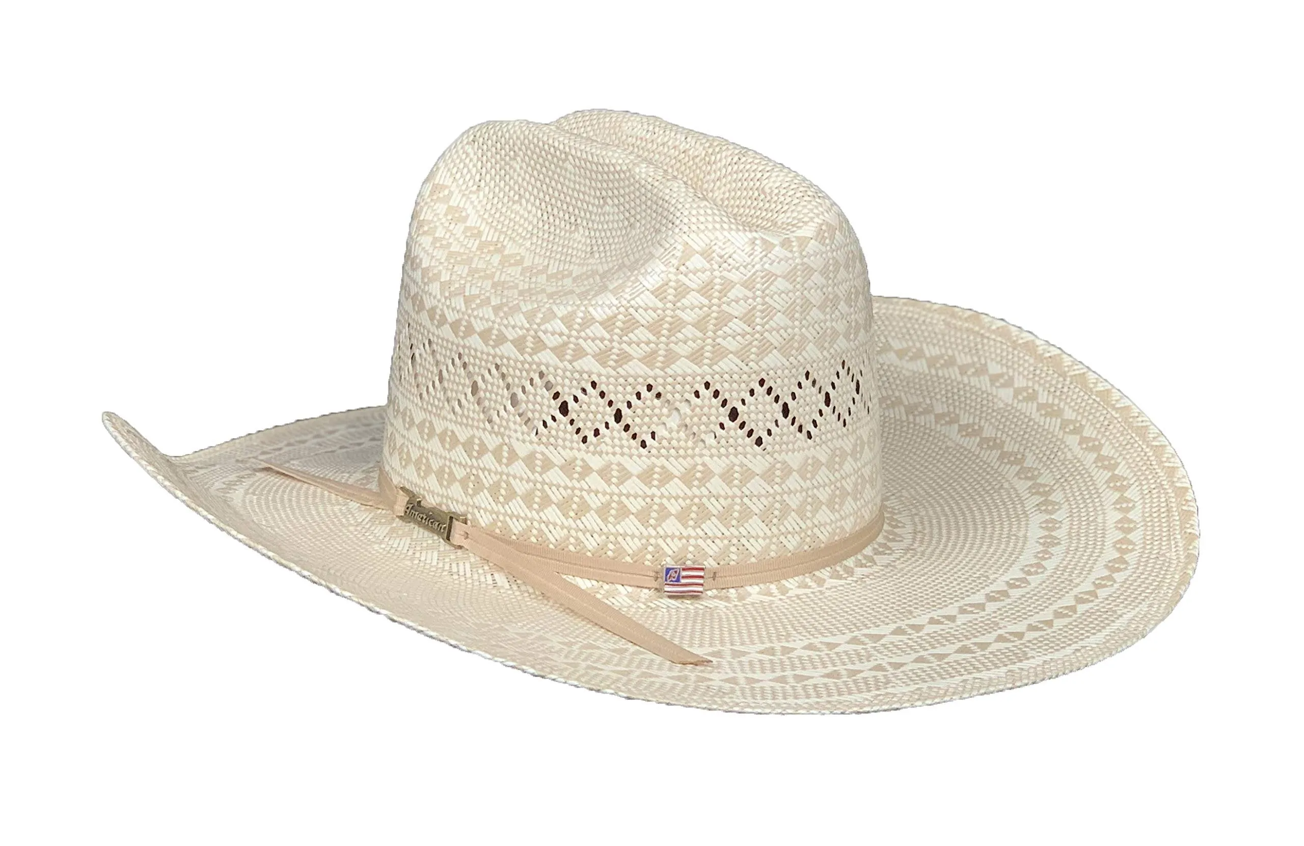 American Hat 6400 Two-Tone Diamond Weave Straw Cowboy Hat, Ivory/Tan