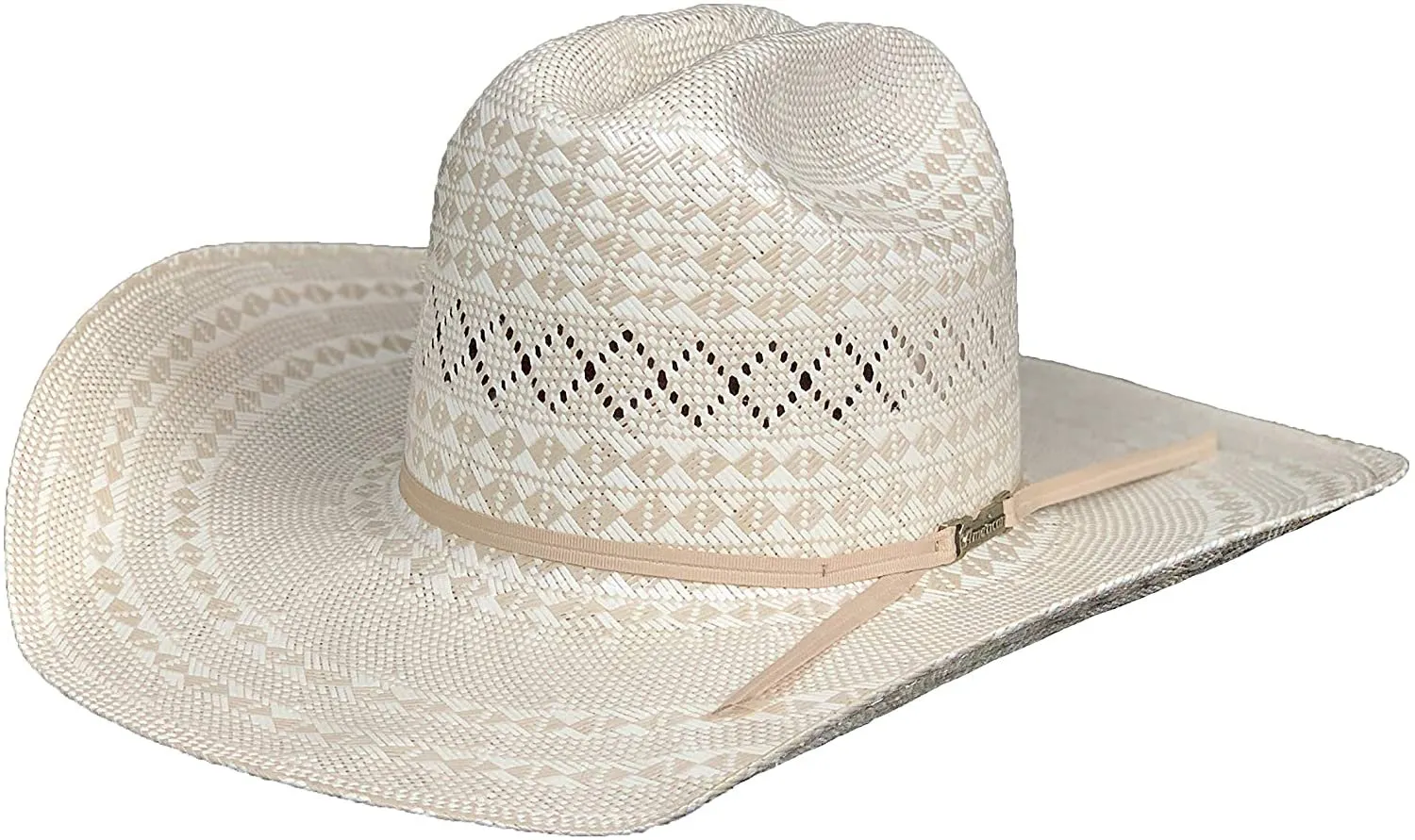 American Hat 6400 Two-Tone Diamond Weave Straw Cowboy Hat, Ivory/Tan