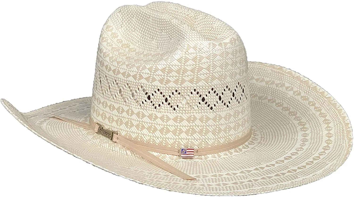 American Hat 6400 Two-Tone Diamond Weave Straw Cowboy Hat, Ivory/Tan