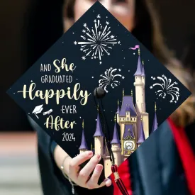 And She Graduated Happily Ever After Graduation Cap Topper, Disney Inspired Grad Cap Topper, Graduation Decor, Class of 2025