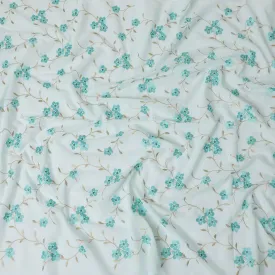 Baby blue Premium cotton voile fabric with same tone and beige embroidery in floral design-D13127