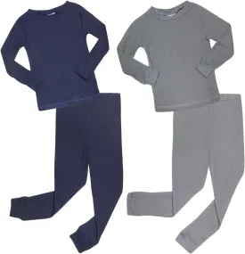 Baby Boys' Base Layer - 4 Piece Soft Stretch Waffle Knit Tops and Jogger Tights - Underlayer for Boys (12M-4T)
