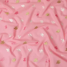 Baby pink Premium cotton voile fabric with same tone, mint green and beige embroidery in floral design-D13121