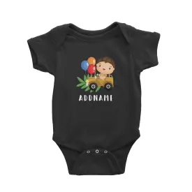 Birthday Safari Explorer Boy Driving Jeep Car Addname Baby Romper