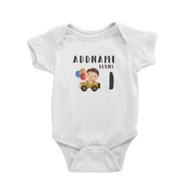 Birthday Safari Explorer Boy Driving Jeep Car Addname Turns 1 Baby Romper