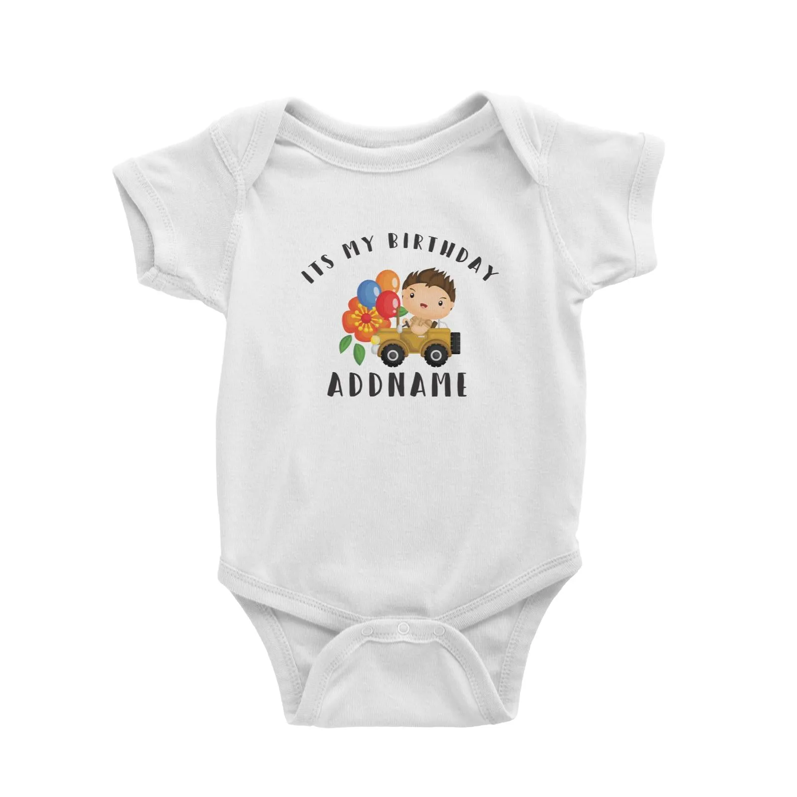 Birthday Safari Explorer Boy Driving Jeep Car It's My Birthday Addname Baby Romper