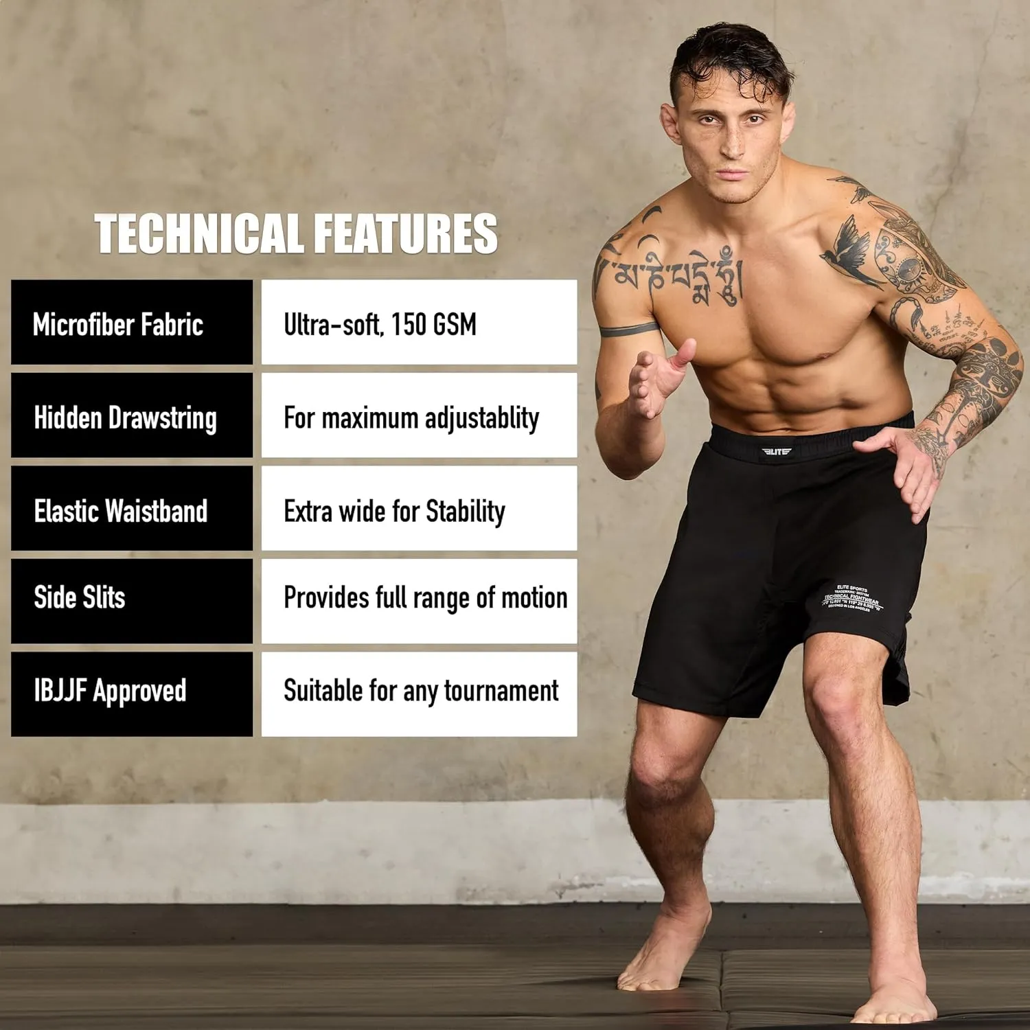 BJJ Shorts for Men  MMA Fight Shorts, No Gi, Jiu Jitsu, Grappling, Boxing, Kickboxing, Cage Fighting, UFC Training Shorts