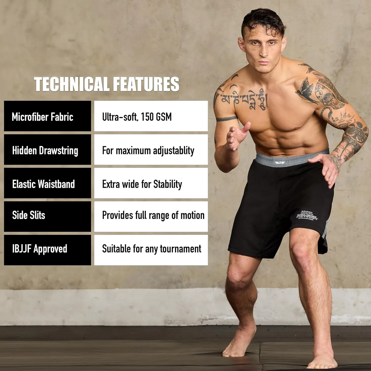 BJJ Shorts for Men  MMA Fight Shorts, No Gi, Jiu Jitsu, Grappling, Boxing, Kickboxing, Cage Fighting, UFC Training Shorts