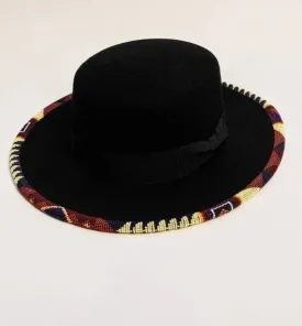 Black fedora hat| summer hats| brim hats with cream and brown bead work with free shipping world wide