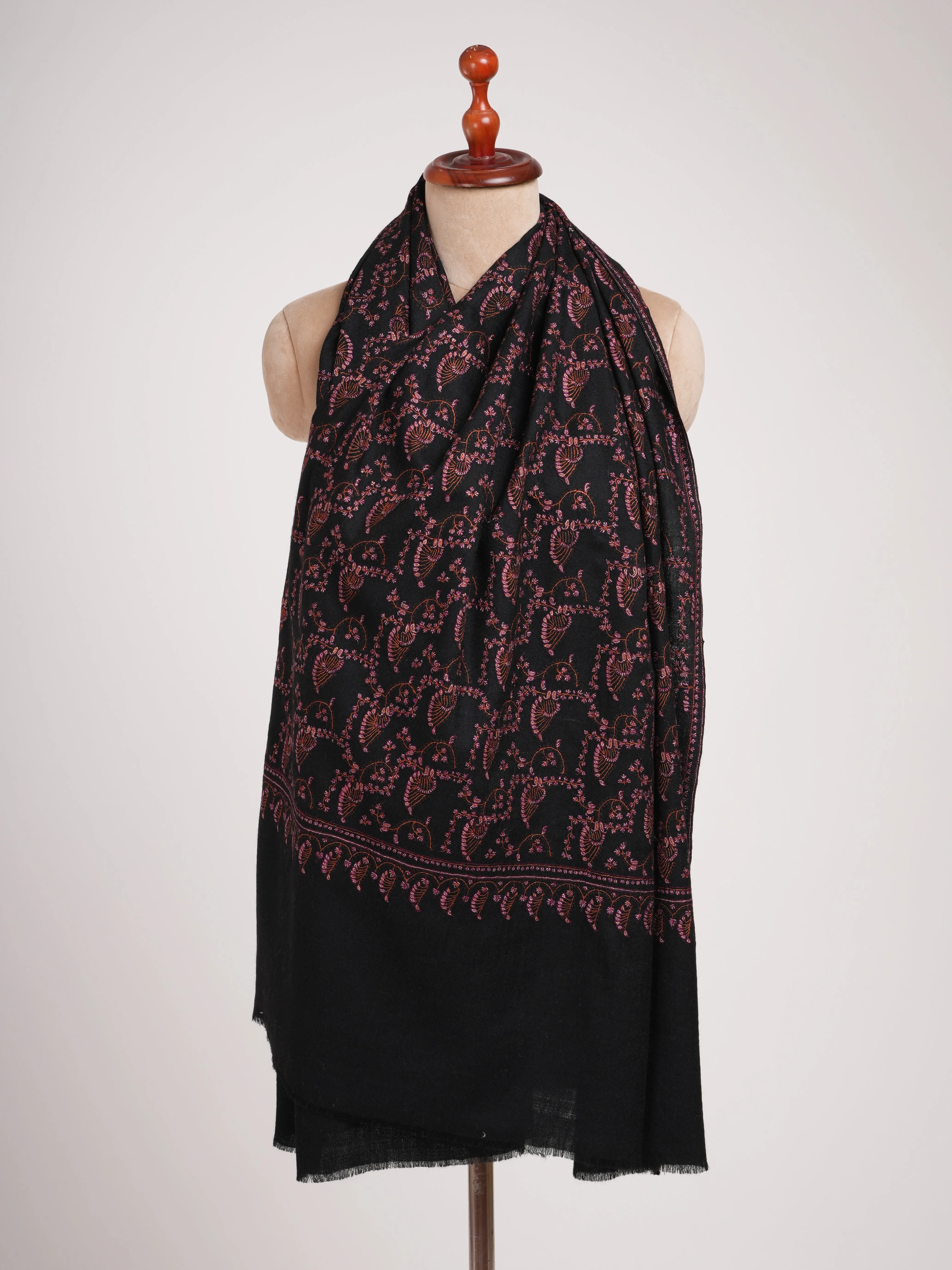 Black Pashmina Shawl with Sozni Embroidery