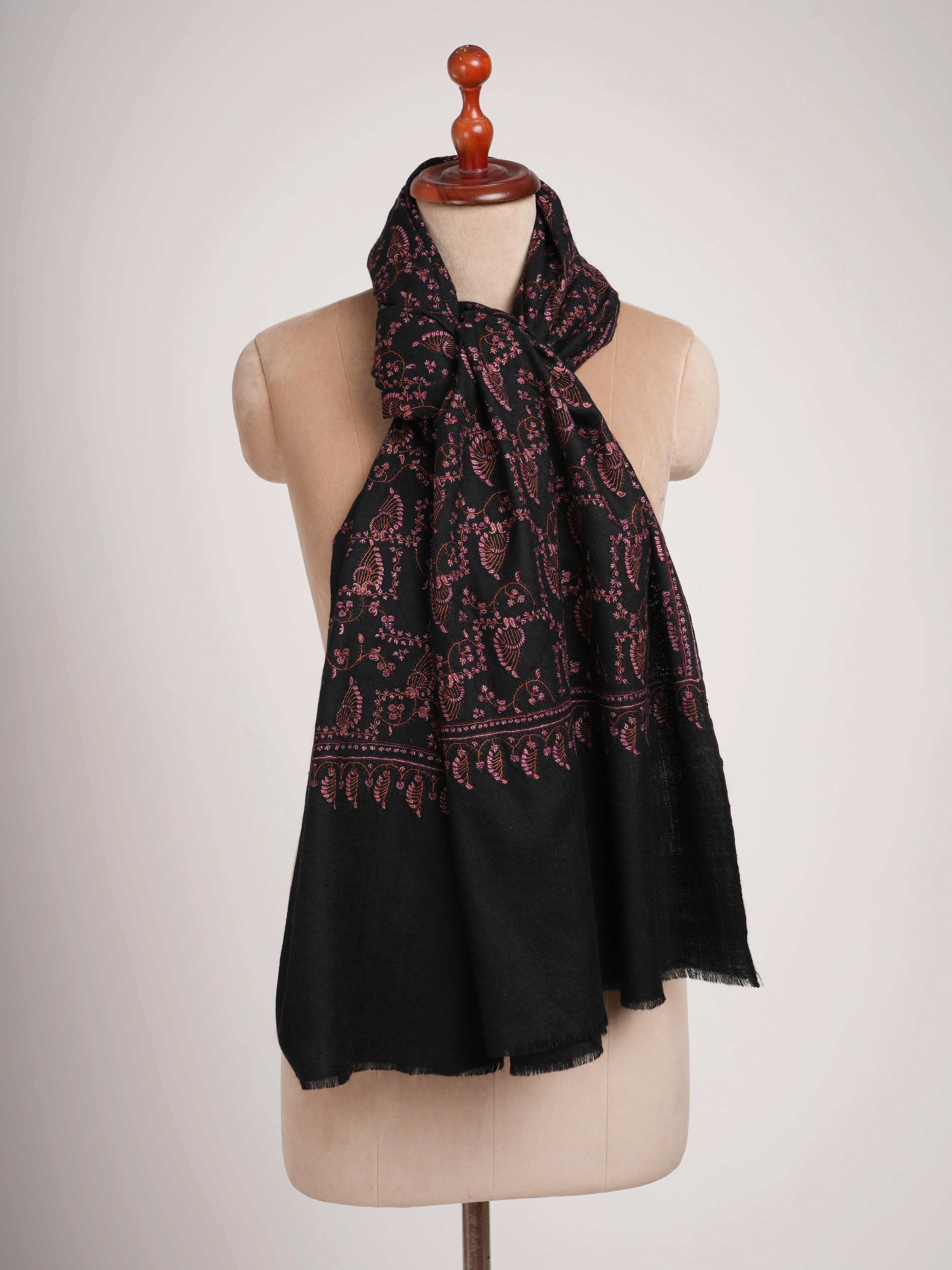 Black Pashmina Shawl with Sozni Embroidery