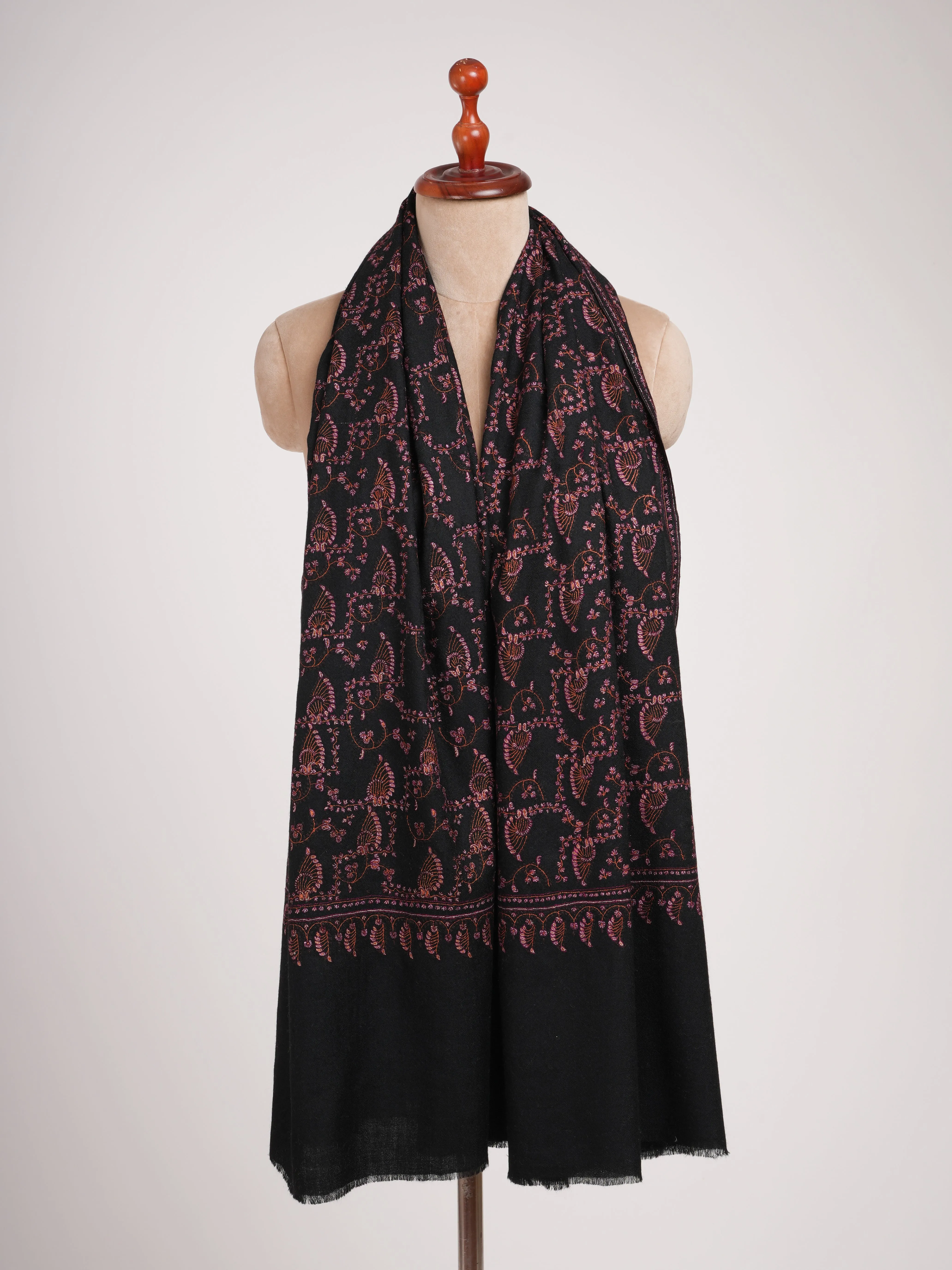 Black Pashmina Shawl with Sozni Embroidery