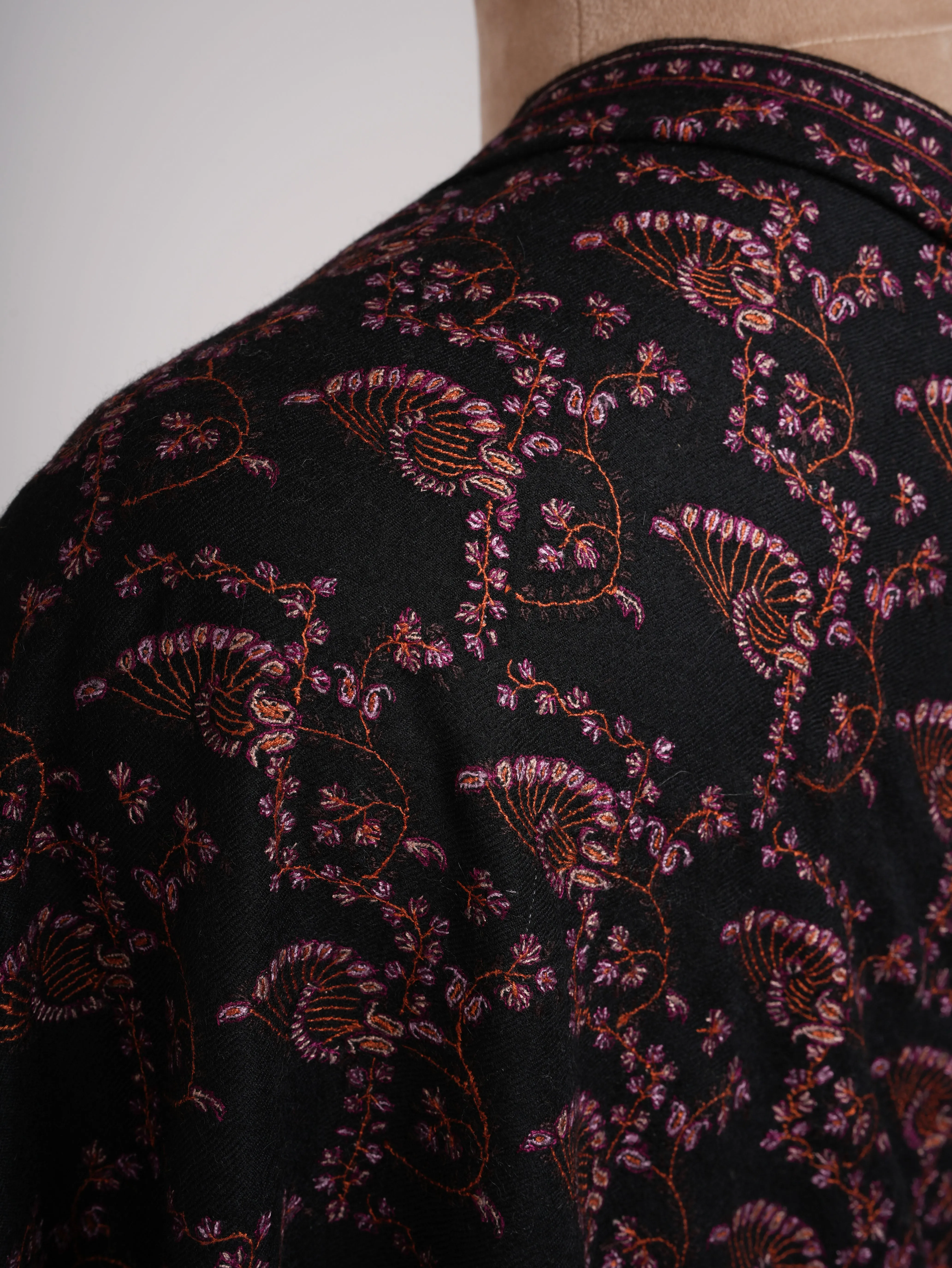 Black Pashmina Shawl with Sozni Embroidery
