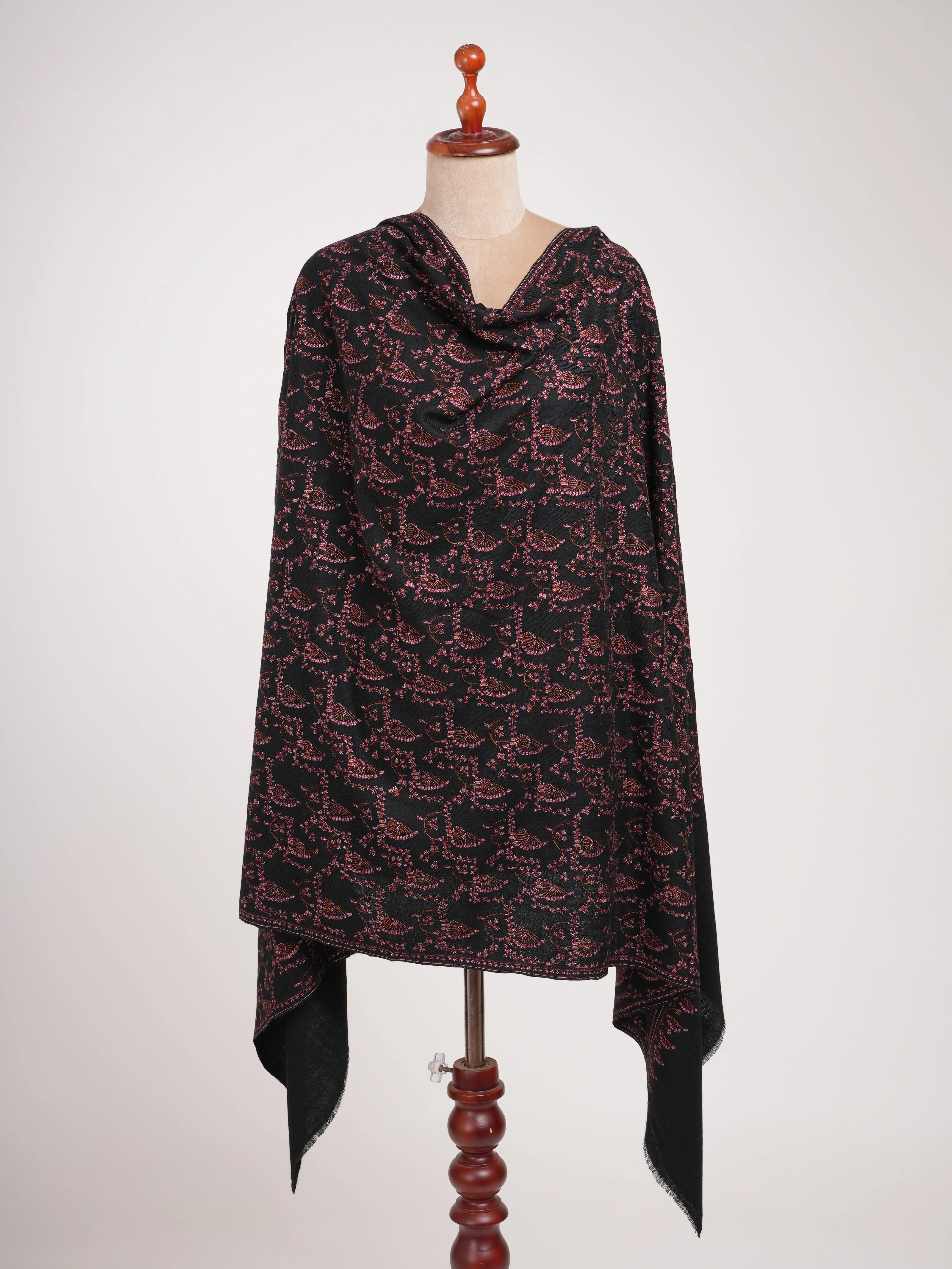 Black Pashmina Shawl with Sozni Embroidery