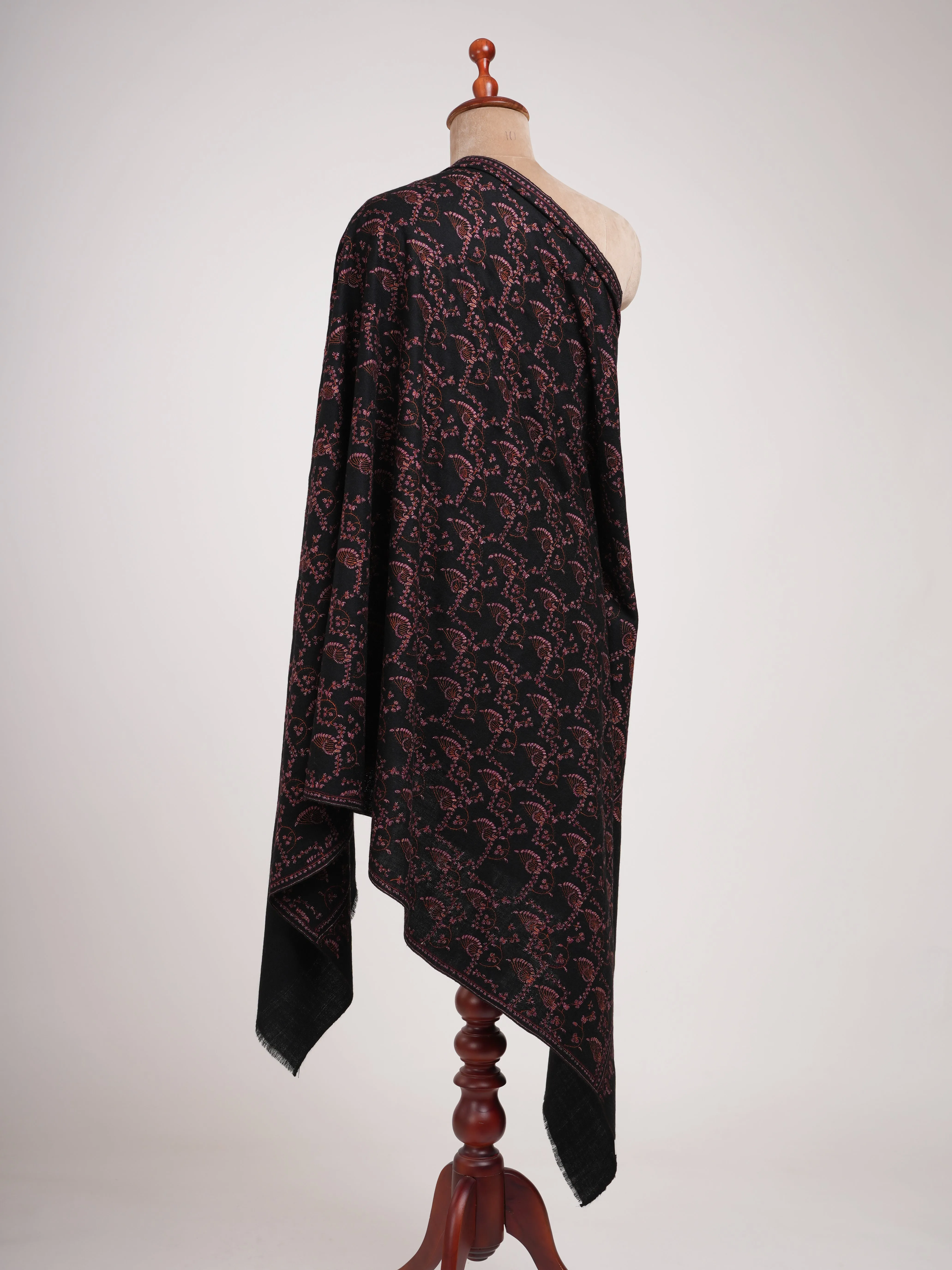 Black Pashmina Shawl with Sozni Embroidery