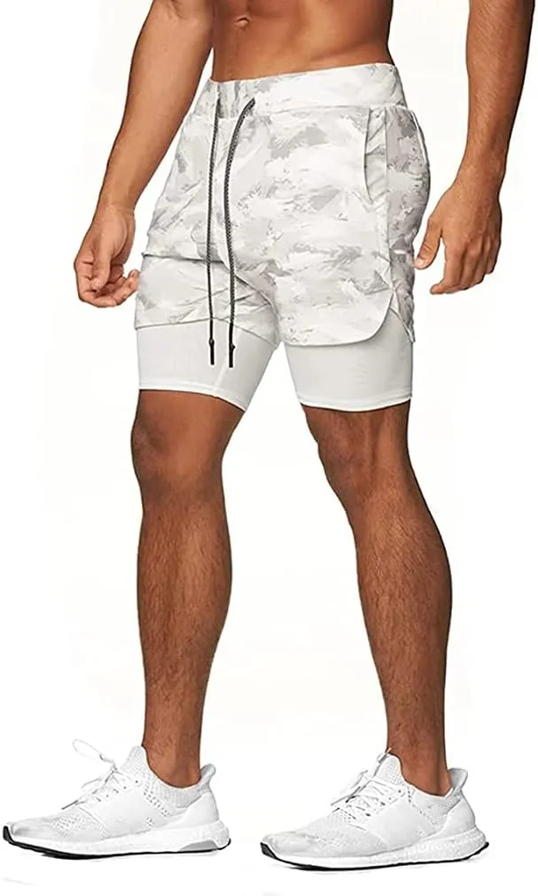 BOOMLEMON Men's 2-in-1 Running Workout Shorts Gym Training Athletic Short Pants with Towel Loop