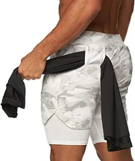BOOMLEMON Men's 2-in-1 Running Workout Shorts Gym Training Athletic Short Pants with Towel Loop