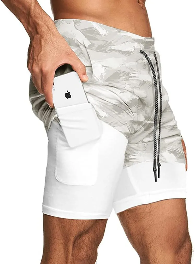 BOOMLEMON Men's 2-in-1 Running Workout Shorts Gym Training Athletic Short Pants with Towel Loop