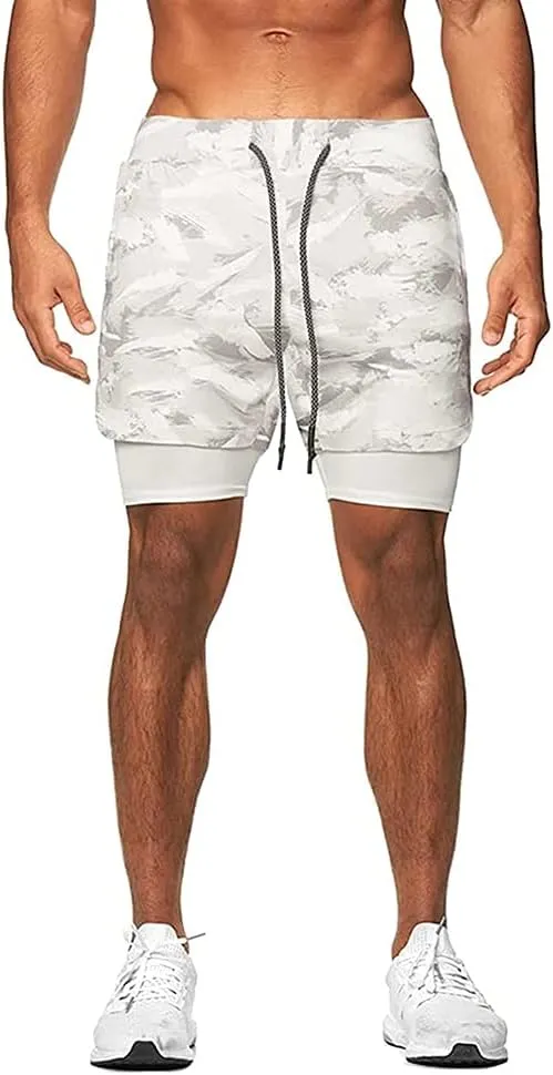 BOOMLEMON Men's 2-in-1 Running Workout Shorts Gym Training Athletic Short Pants with Towel Loop