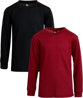 Boys' Shirt - 2 Pack Waffle Knit Long Sleeve Thermal Crewneck T-Shirt (8-18)