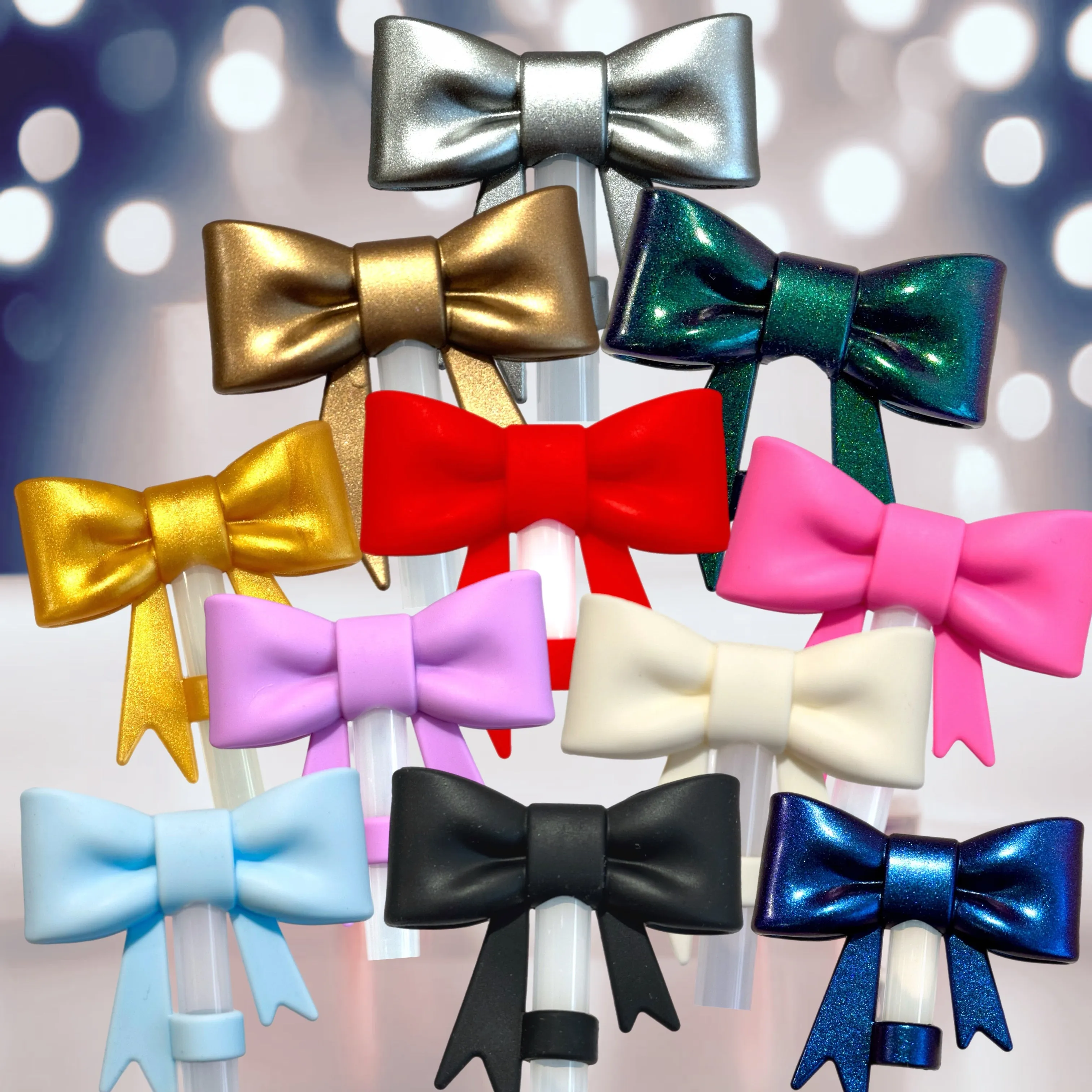 Bronze Metallic 3D Bow Straw Topper