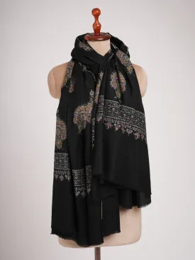 Buteh Embroidered Black Handmade Pashmina Shawl