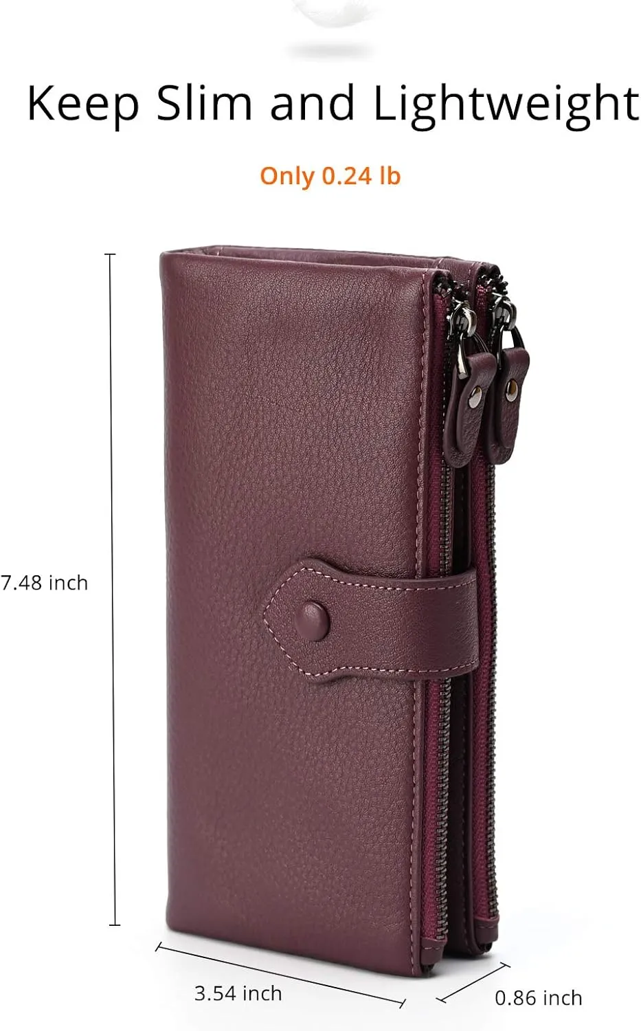 Bveyzi Women Soft Leather RFID Blocking Bifold Slim Wallets Ladies Credit Card Holder Double Zipper Pocket