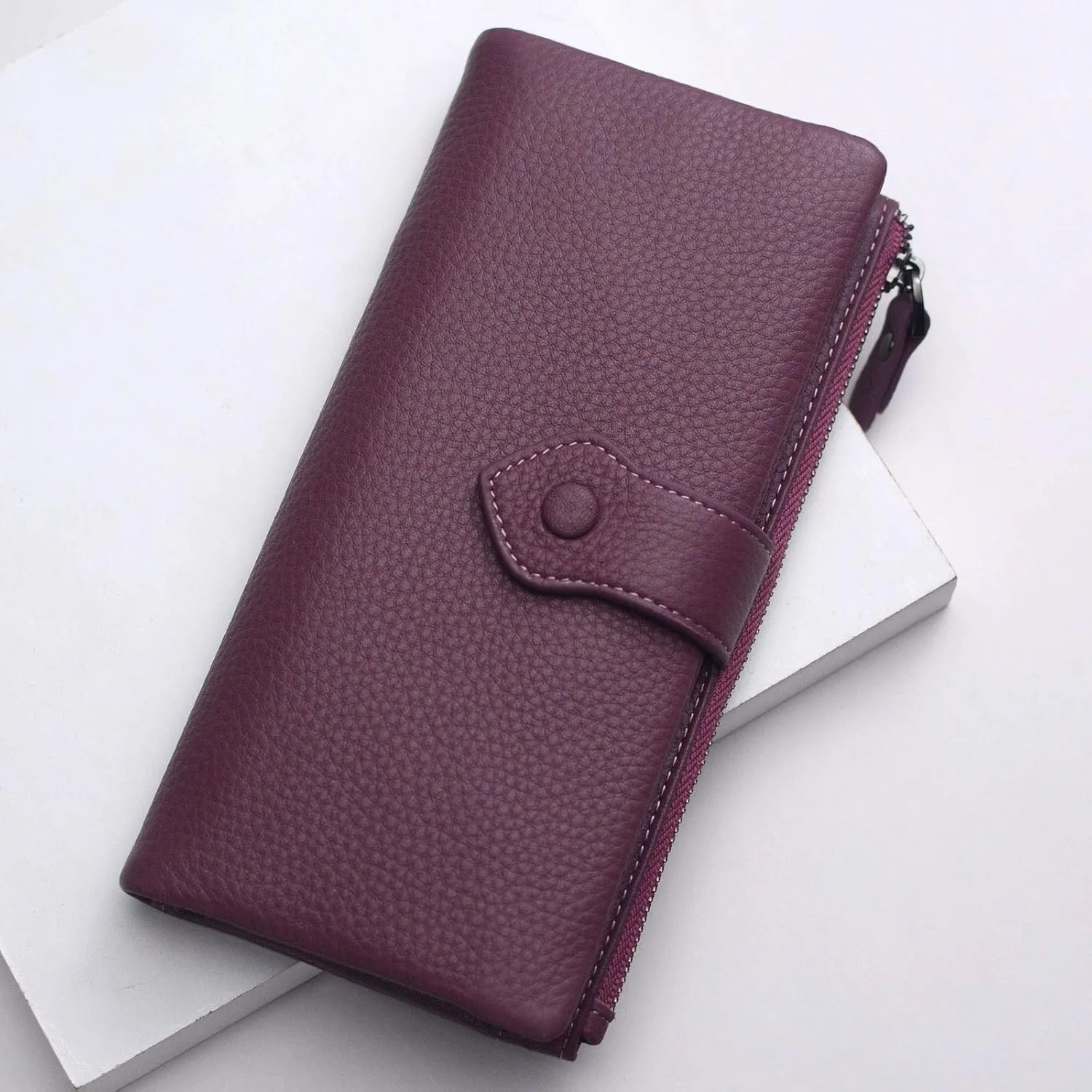 Bveyzi Women Soft Leather RFID Blocking Bifold Slim Wallets Ladies Credit Card Holder Double Zipper Pocket