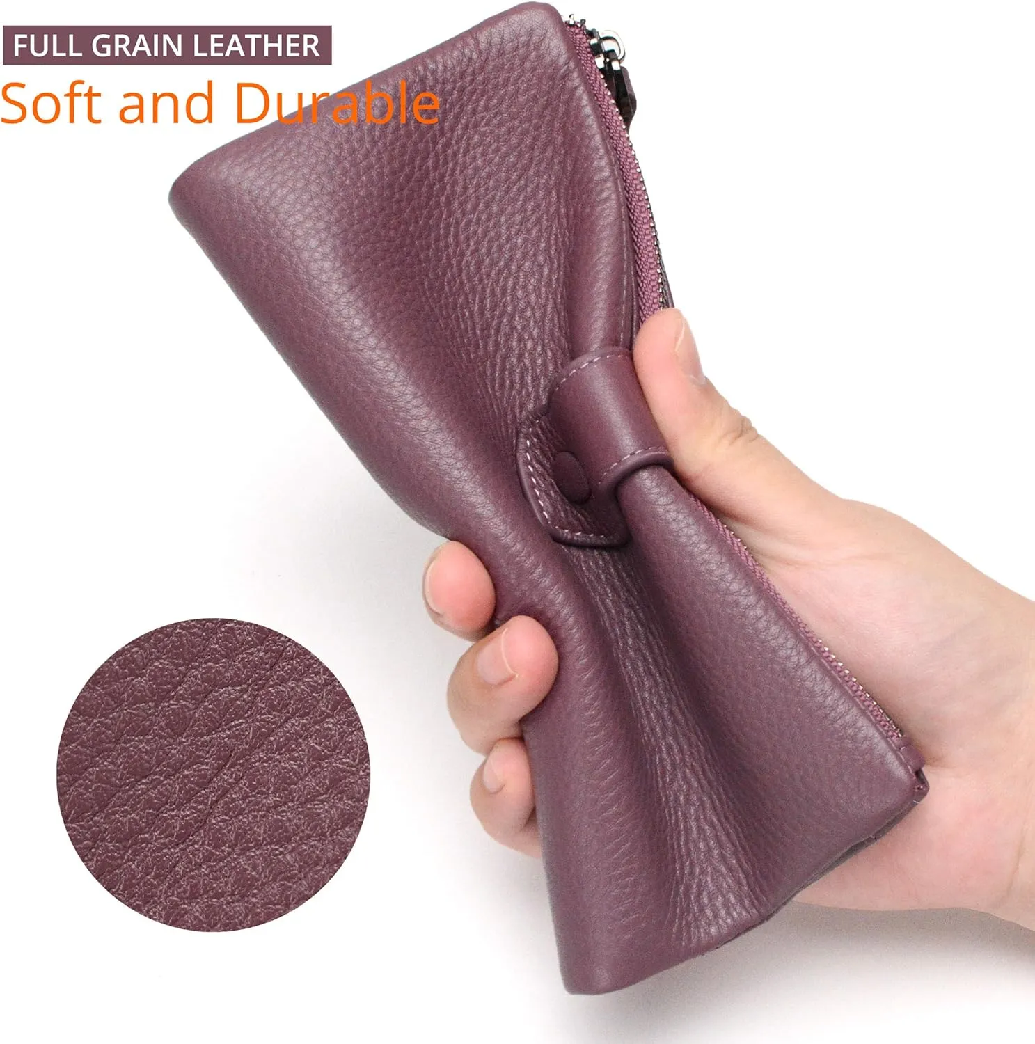 Bveyzi Women Soft Leather RFID Blocking Bifold Slim Wallets Ladies Credit Card Holder Double Zipper Pocket