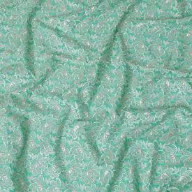 Cool green Premium pure cotton voile fabric with beige embroidery in floral design-D16976