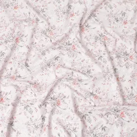 Cotton voile fabric with same tone embroidery having olive green, orange print in floral design-D6992