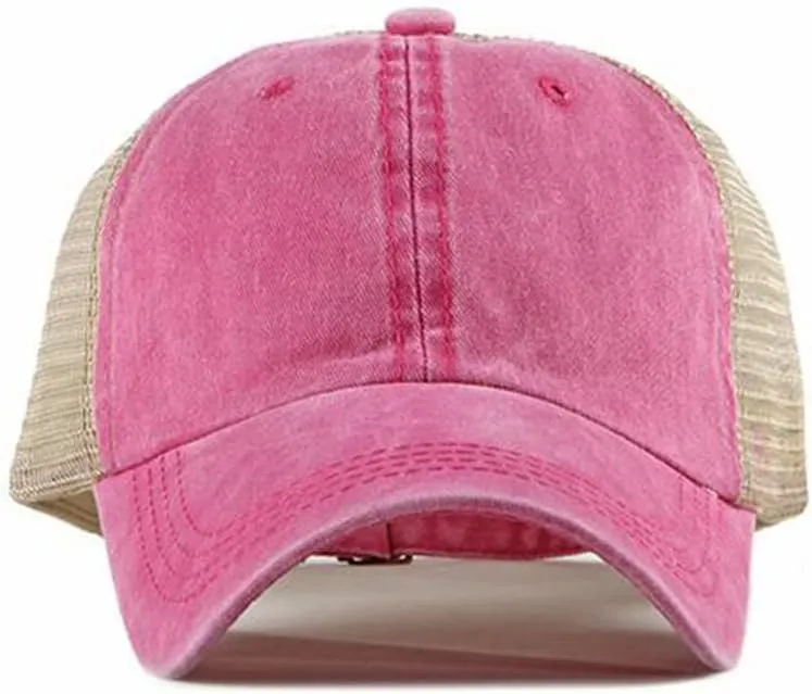 Croogo Men's Adjustable Mesh Back Cap Curved Bill Snapback Mesh Baseball Cap Retro Washed Trucker Cap Breathable Sun Hat