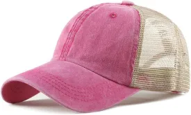 Croogo Men's Adjustable Mesh Back Cap Curved Bill Snapback Mesh Baseball Cap Retro Washed Trucker Cap Breathable Sun Hat