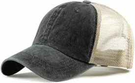 Croogo Men's Adjustable Mesh Back Cap Curved Bill Snapback Mesh Baseball Cap Retro Washed Trucker Cap Breathable Sun Hat