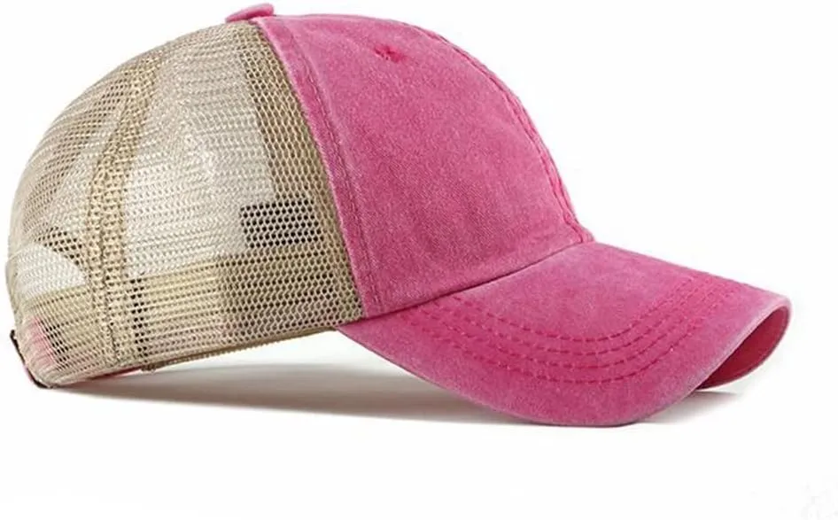 Croogo Men's Adjustable Mesh Back Cap Curved Bill Snapback Mesh Baseball Cap Retro Washed Trucker Cap Breathable Sun Hat