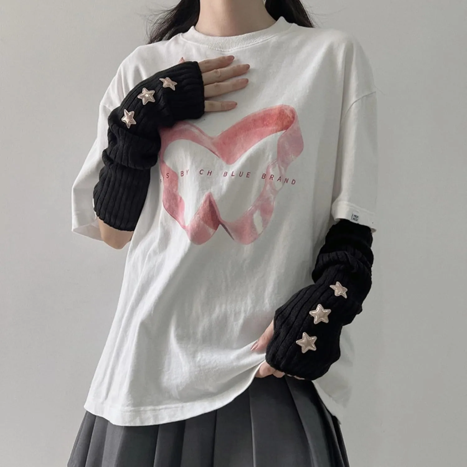 Cute Arm Cover Y2K Knitted Arm Warmer Grunge Fairy Fingerless Gloves Kawaii Kpop Arm Sleeves for Women Teen Girl