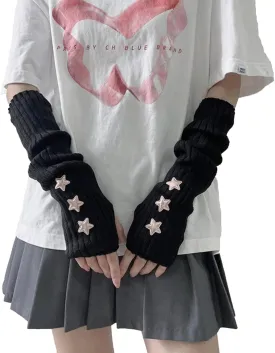 Cute Arm Cover Y2K Knitted Arm Warmer Grunge Fairy Fingerless Gloves Kawaii Kpop Arm Sleeves for Women Teen Girl