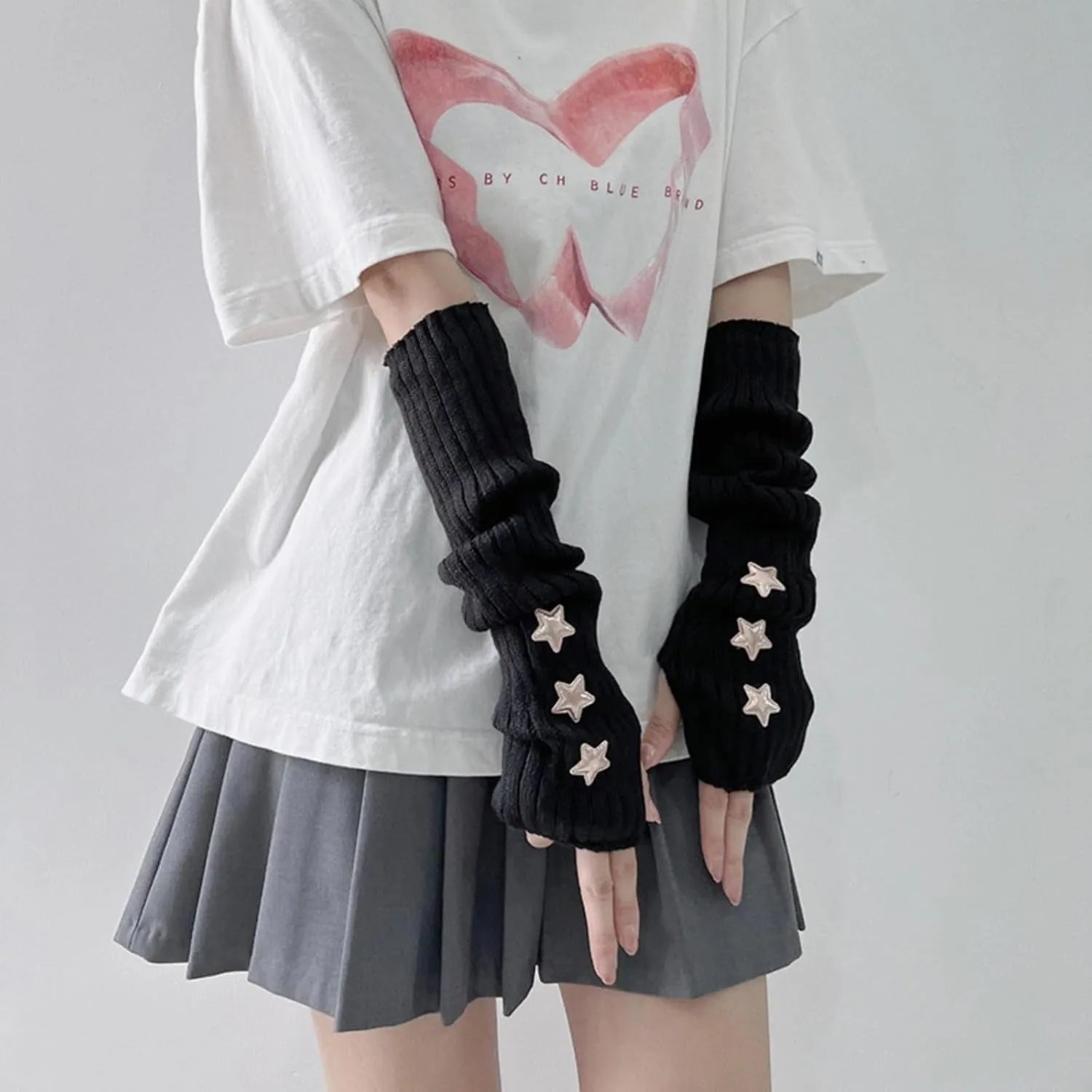 Cute Arm Cover Y2K Knitted Arm Warmer Grunge Fairy Fingerless Gloves Kawaii Kpop Arm Sleeves for Women Teen Girl