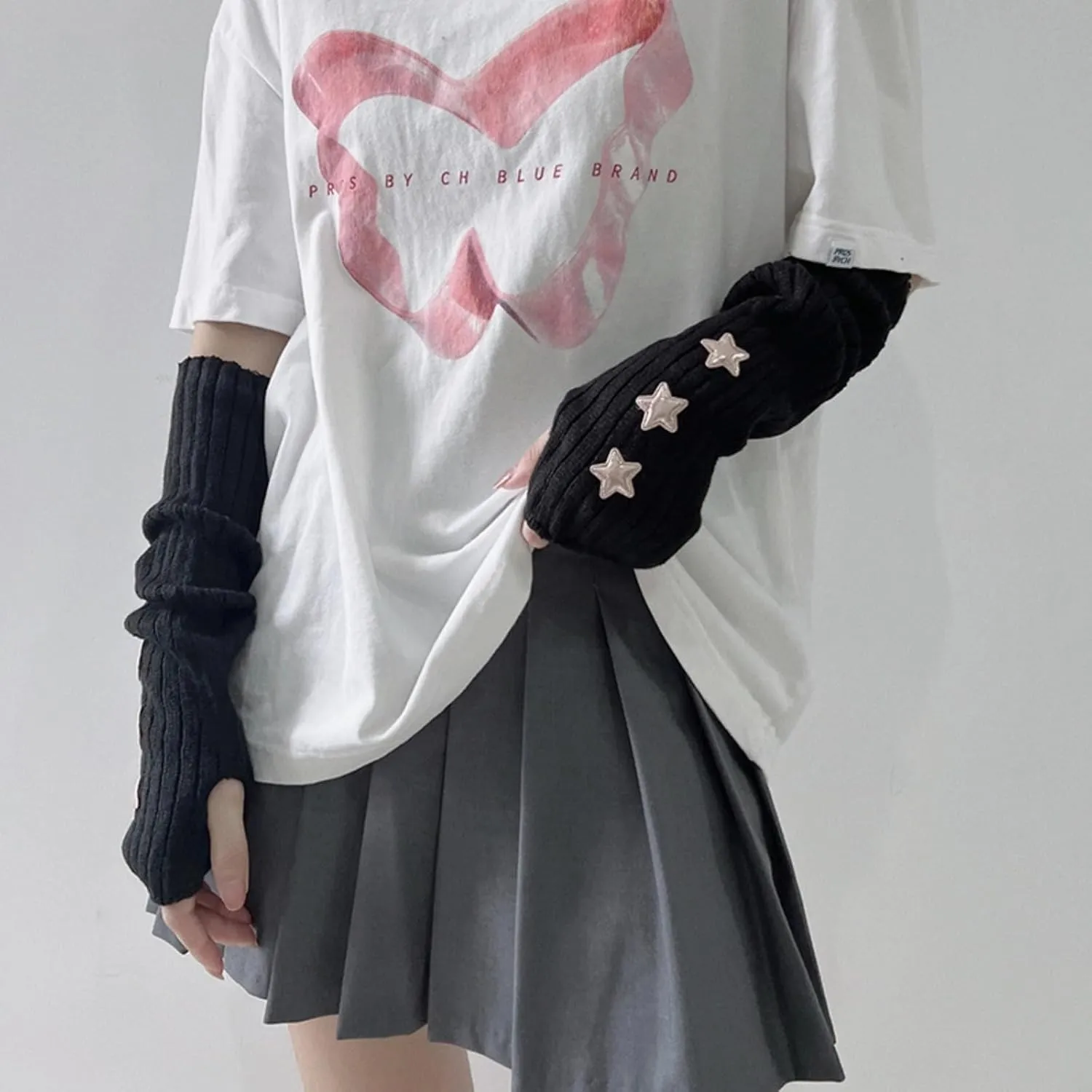 Cute Arm Cover Y2K Knitted Arm Warmer Grunge Fairy Fingerless Gloves Kawaii Kpop Arm Sleeves for Women Teen Girl
