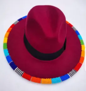 Dark red beaded fedora hat / cowboy hat|summer hats|brim hat with free shipping world wide