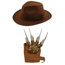 Explorer Hat Brown Claw Hand Glove Freddy Style Kids Boys Halloween Fancy Dress Party Explorer Costume Set