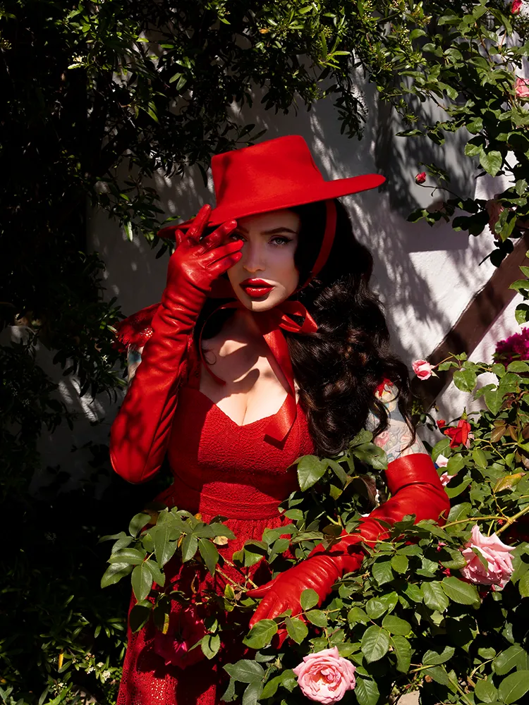 Faux Leather Opera Gloves in Crimson
