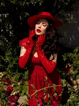 Faux Leather Opera Gloves in Crimson