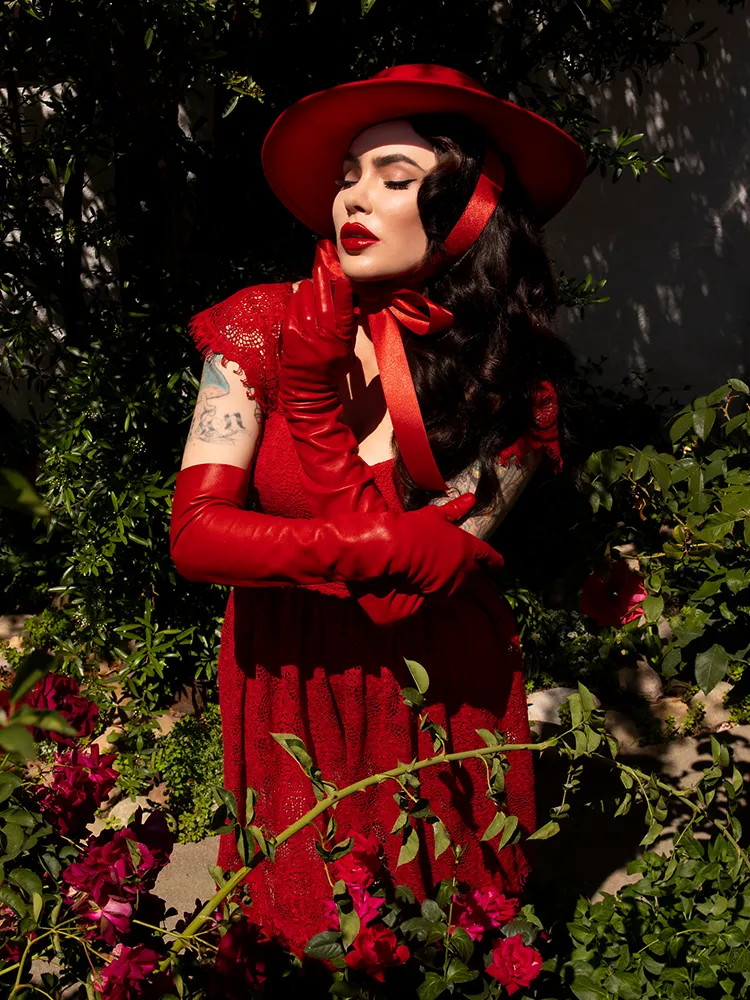 Faux Leather Opera Gloves in Crimson