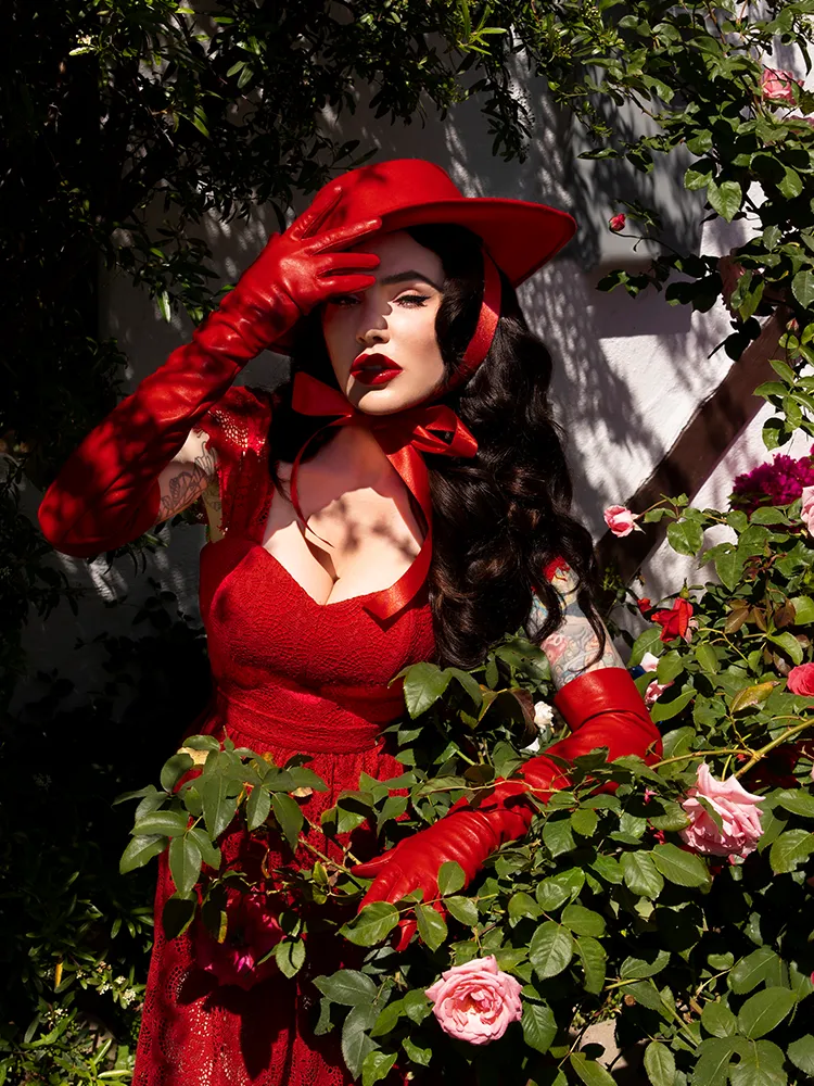 Faux Leather Opera Gloves in Crimson