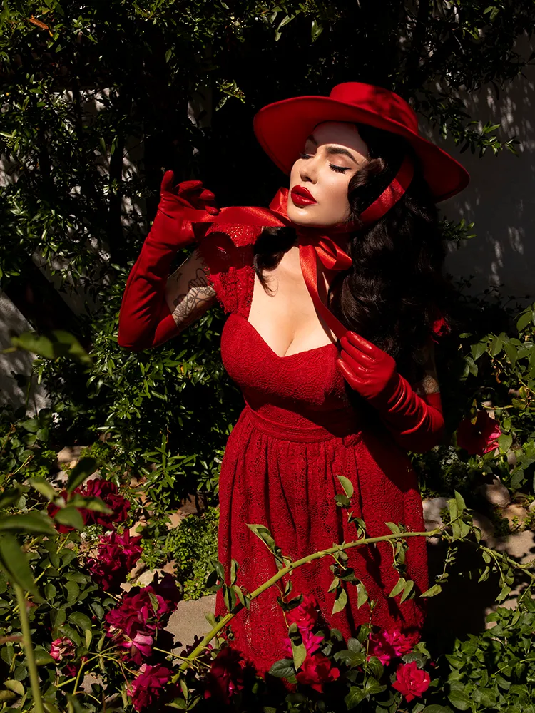 Faux Leather Opera Gloves in Crimson