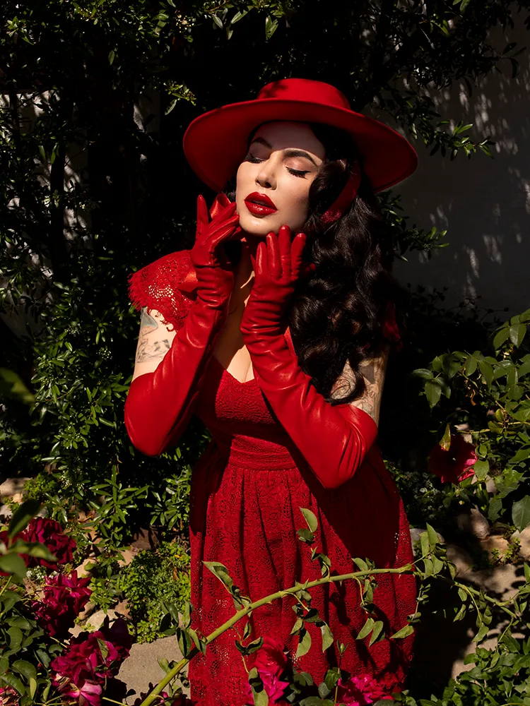 Faux Leather Opera Gloves in Crimson